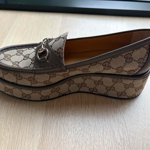 Gucci Brown & Beige GG Canvas Platform Loafers - Picture 6 of 6